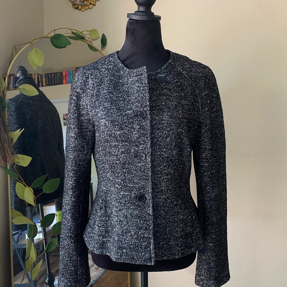wool cotton cardigan jacket Ann Taylor nwt black and grey size 6 peplum